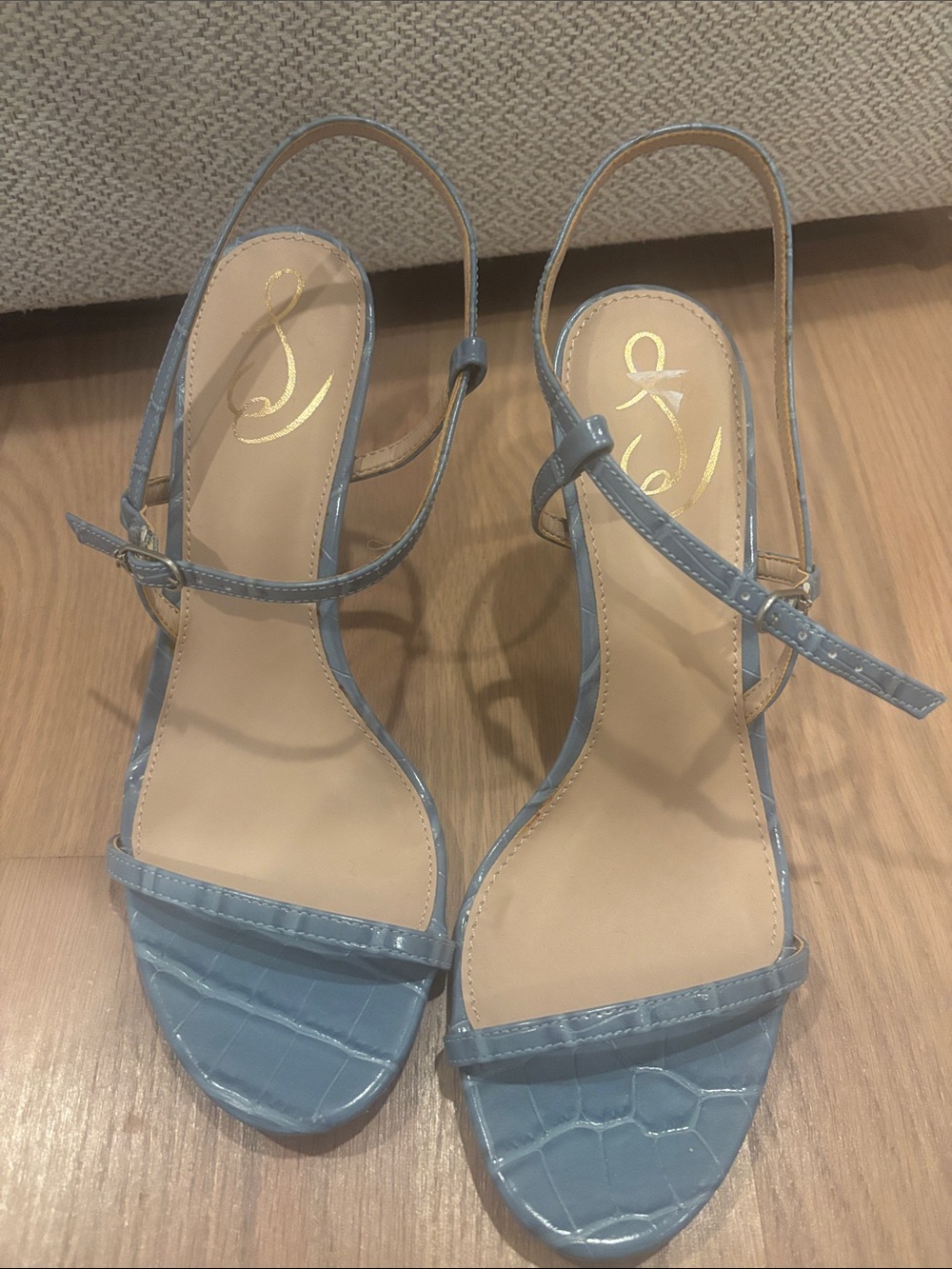 Sam Edelman Blue Croc-Embossed Strappy Heeled Sandals